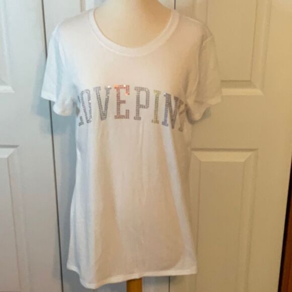 Victoria’s Secret PINK Rhinestone Tee Short Sleeve Shirt Medium New - Picture 1 of 4